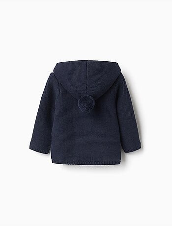 Gebreid vest met capuchon en pomponen