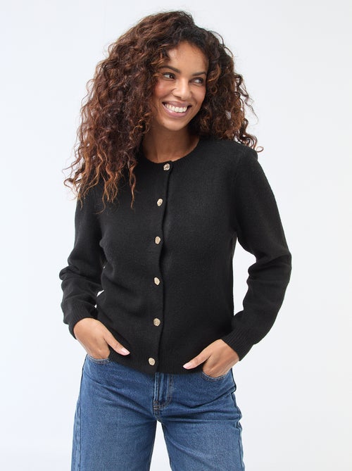 Gebreid vest met goudkleurige knopen - Kiabi