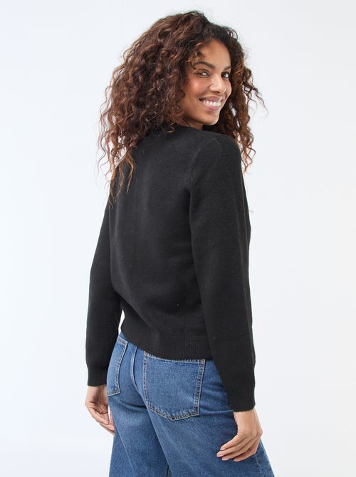 Gebreid vest met goudkleurige knopen - Kiabi