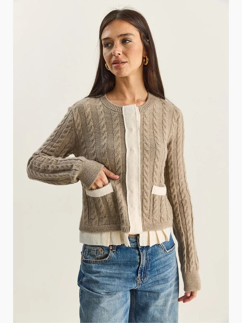 Gebreid vest met haar- en baardpatroon lucci Klei-beige - Kiabi