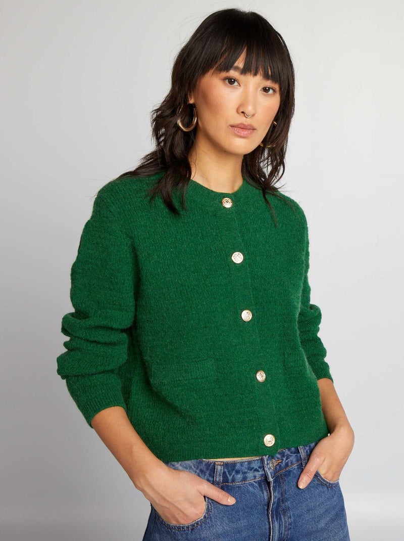 Gebreid vest met knopen GROEN - Kiabi