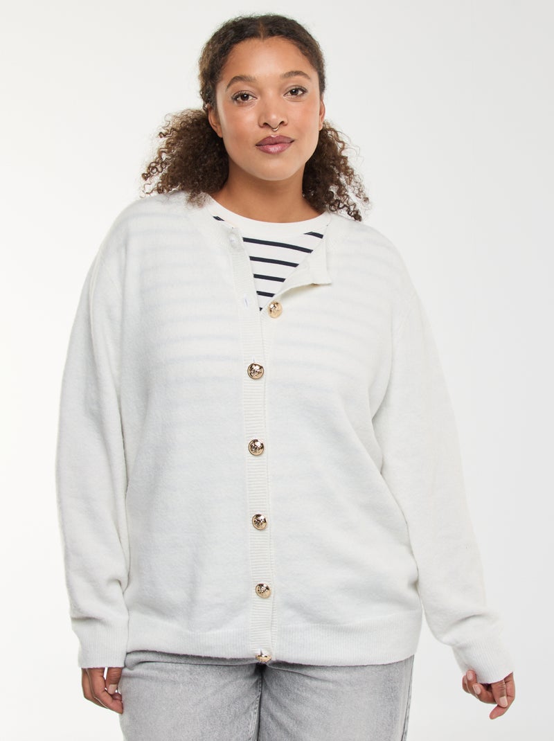 Gebreid vest met mouliné-effect en knopen in retrostijl Wit - Kiabi