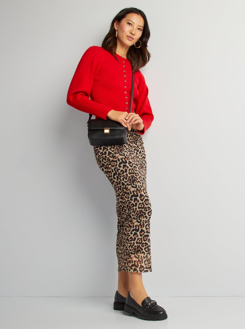 Gebreid vest met ribbelpatroon en wijde mouwen rood - Kiabi