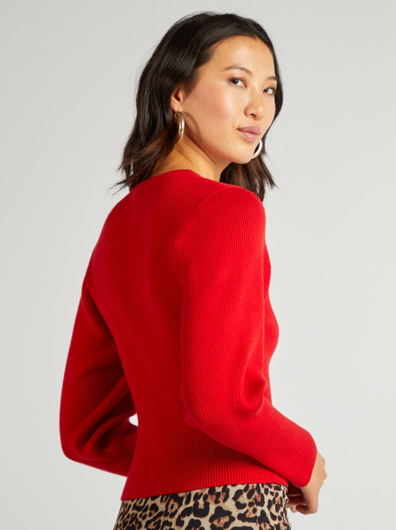 Gebreid vest met ribbelpatroon en wijde mouwen rood - Kiabi