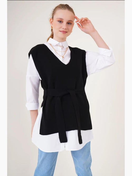 Gebreid vest met riem bdart - Kiabi