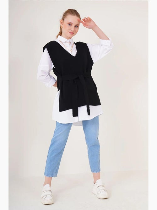 Gebreid vest met riem bdart - Kiabi