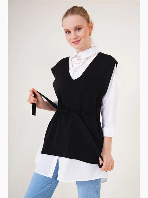 Gebreid vest met riem bdart - Kiabi