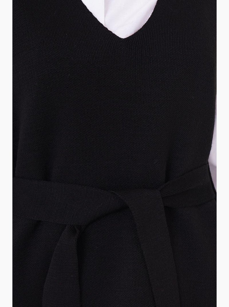 Gebreid vest met riem bdart Zwart - Kiabi