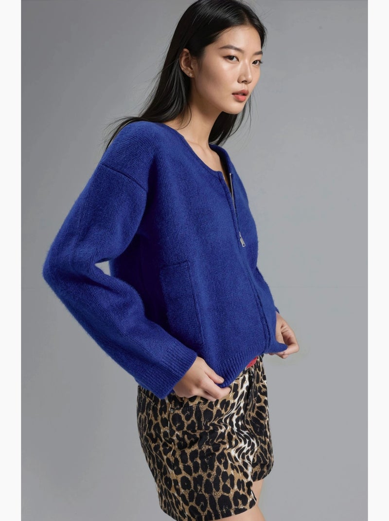 Gebreid vest met rits en zakken my fashion Kobaltblauw - Kiabi