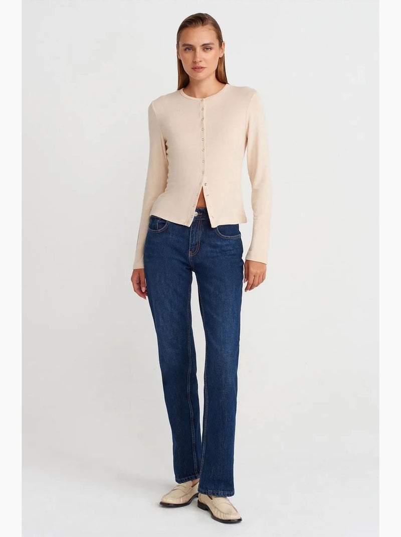 Gebreid vest met ronde hals en knopen dilvin Klei-beige - Kiabi