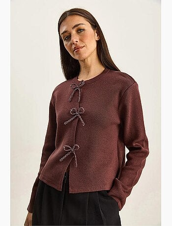 Gebreid vest met ronde hals en strikdetail lucci