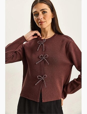 Gebreid vest met ronde hals en strikdetail lucci