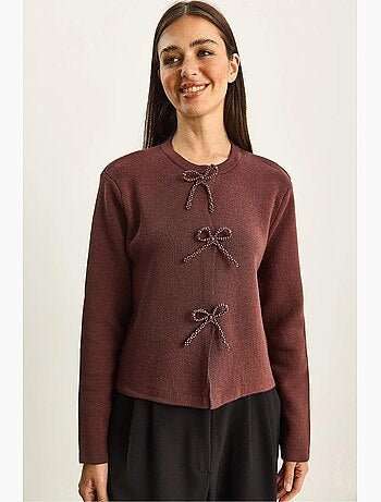 Gebreid vest met ronde hals en strikdetail lucci