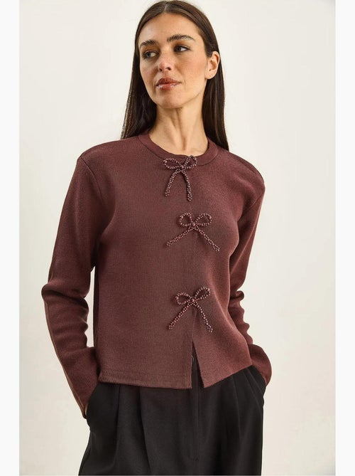 Gebreid vest met ronde hals en strikdetail lucci - Kiabi