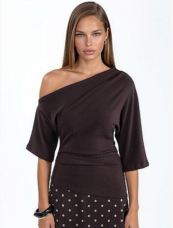 Gebreide blouse met korte mouwen en boothals voor dames busem