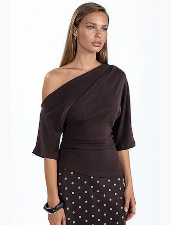 Gebreide blouse met korte mouwen en boothals voor dames busem
