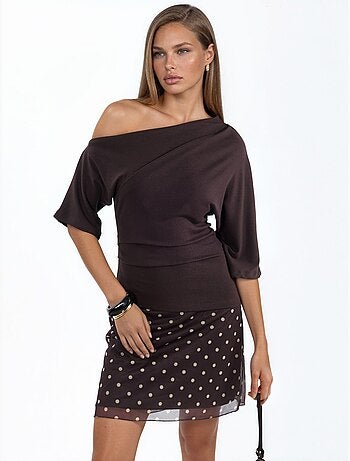 Gebreide blouse met korte mouwen en boothals voor dames busem