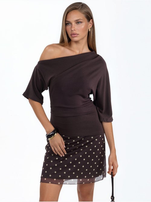 Gebreide blouse met korte mouwen en boothals voor dames busem - Kiabi