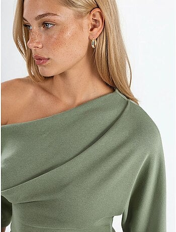 Gebreide blouse met korte mouwen en boothals voor dames busem