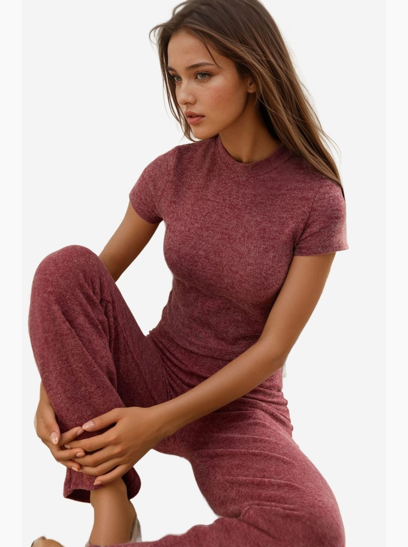 Gebreide broek met elastische taille en zachte textuur hiccup Bordeauxrood - Kiabi