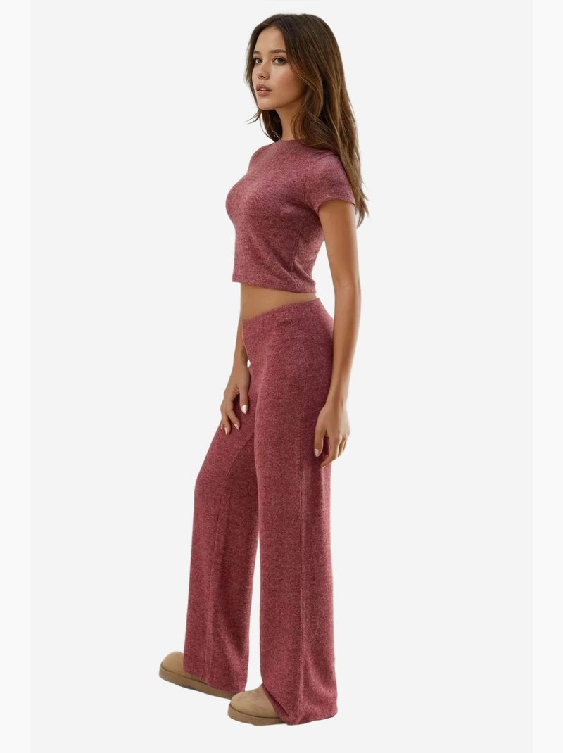 Gebreide broek met elastische taille en zachte textuur hiccup Bordeauxrood - Kiabi