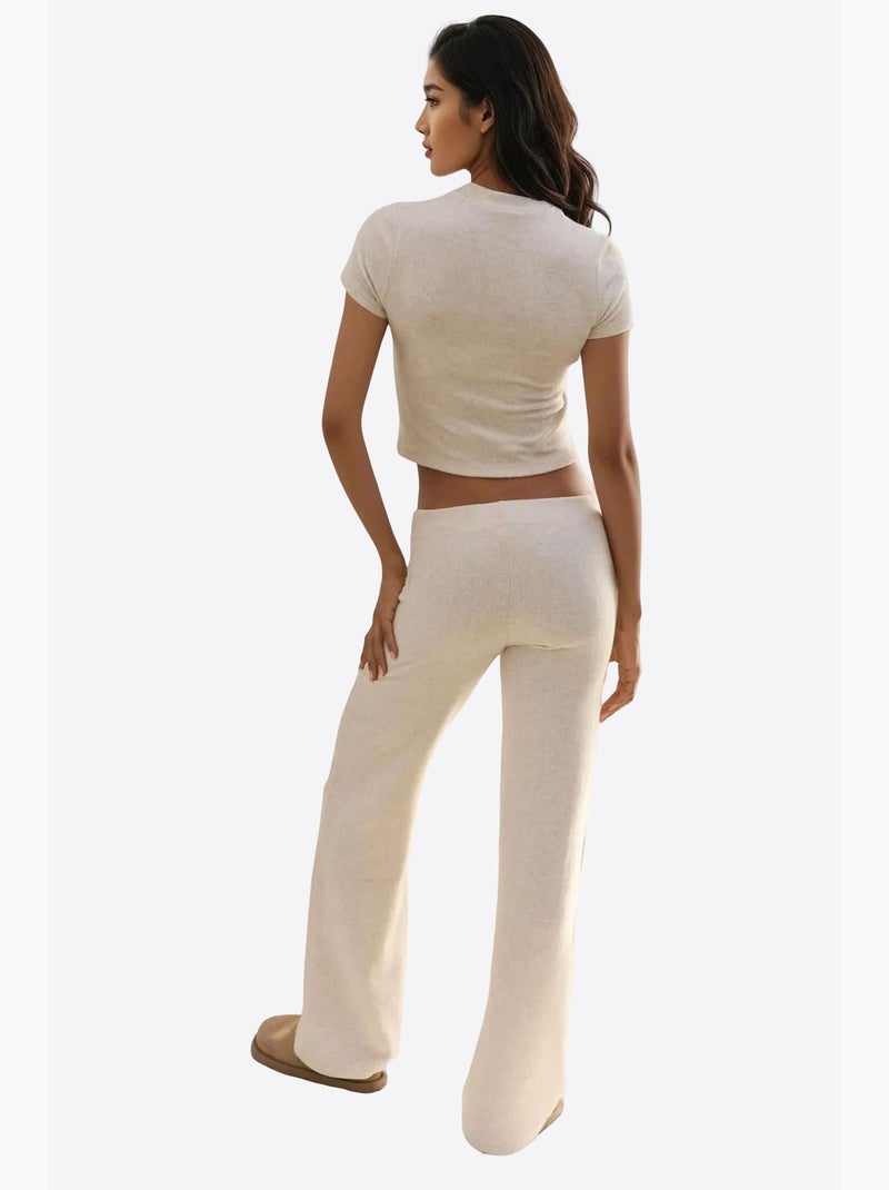 Gebreide broek met elastische taille en zachte textuur hiccup Klei-beige - Kiabi