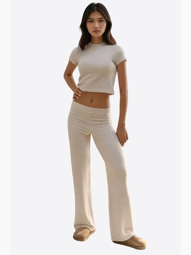 Gebreide broek met elastische taille en zachte textuur hiccup Klei-beige - Kiabi
