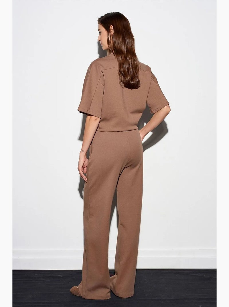 Gebreide broek met wijde pijpen dilvin Taupe - Kiabi