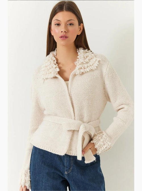 Gebreide cardigan met franjekraag en manchetten lucci - Kiabi