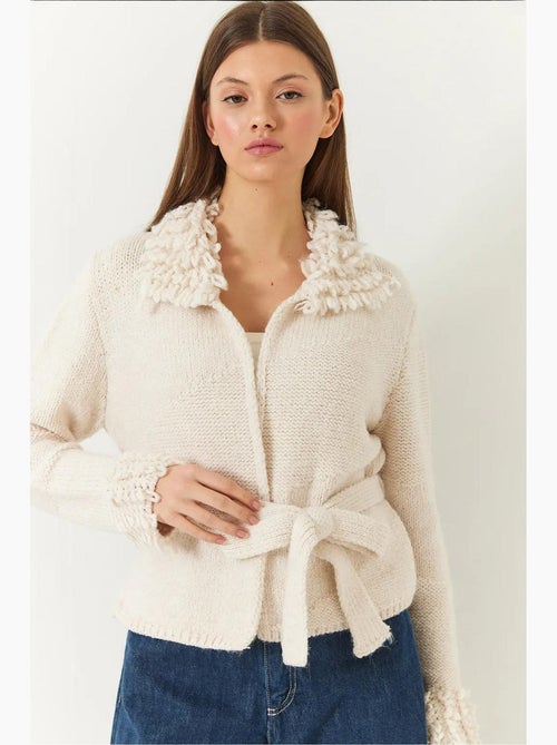 Gebreide cardigan met franjekraag en manchetten lucci - Kiabi