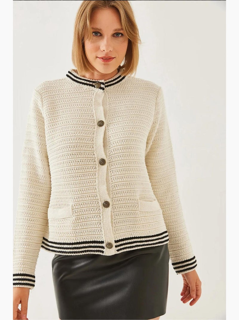 Gebreide cardigan met knoopjes en zakdetail lucci Crème - Kiabi
