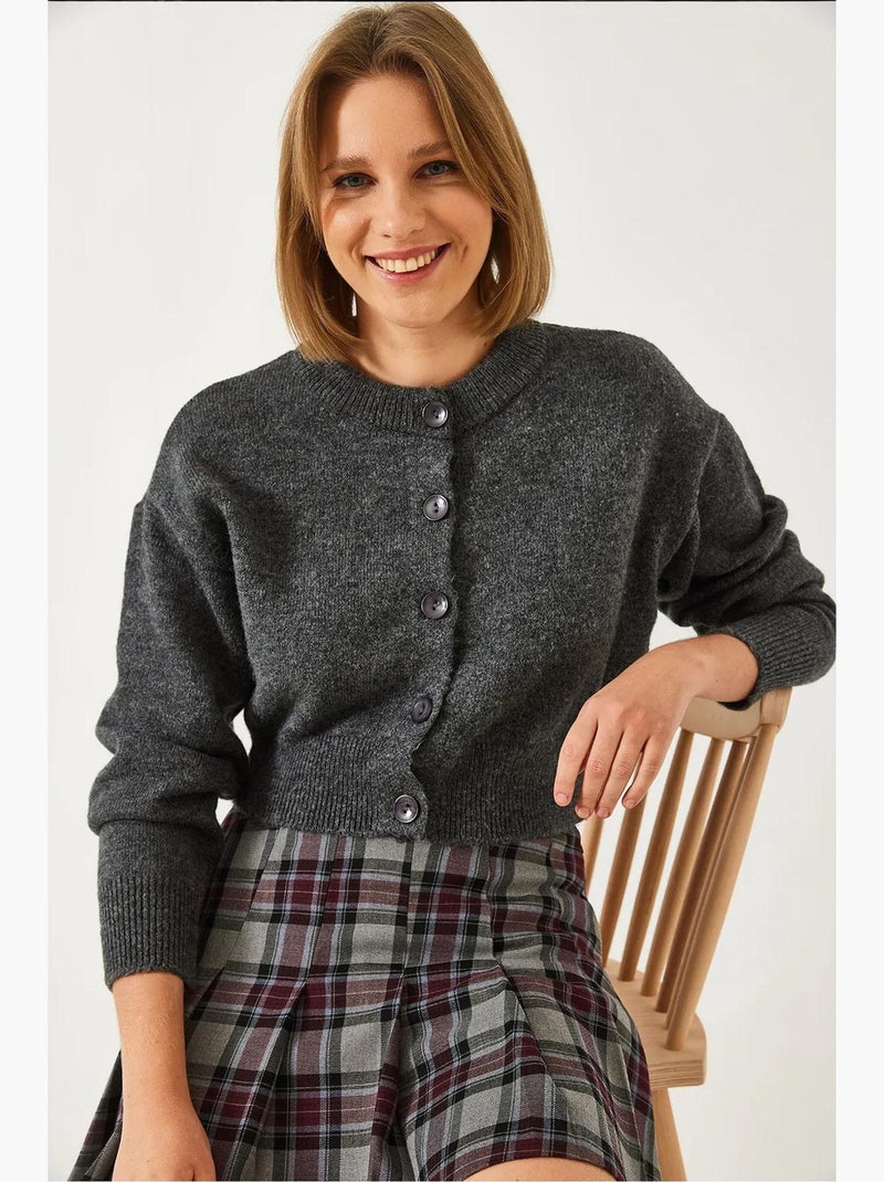 Gebreide cardigan met knopen lucci Donkergrijs - Kiabi