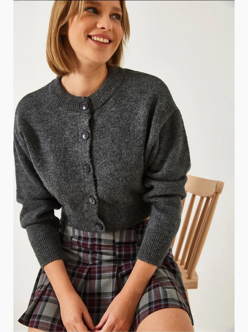 Gebreide cardigan met knopen lucci Donkergrijs - Kiabi