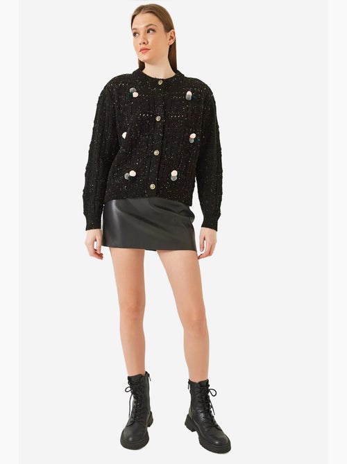 Gebreide cardigan met pompons en patroon lucci - Kiabi