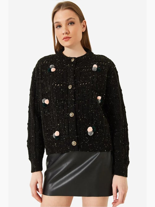 Gebreide cardigan met pompons en patroon lucci - Kiabi