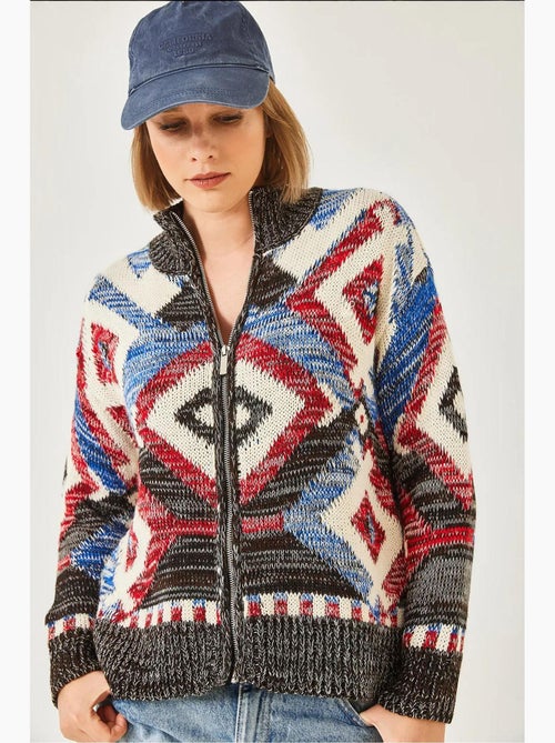 Gebreide cardigan met rits en patroon lucci - Kiabi