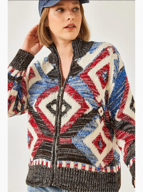 Gebreide cardigan met rits en patroon lucci - Kiabi