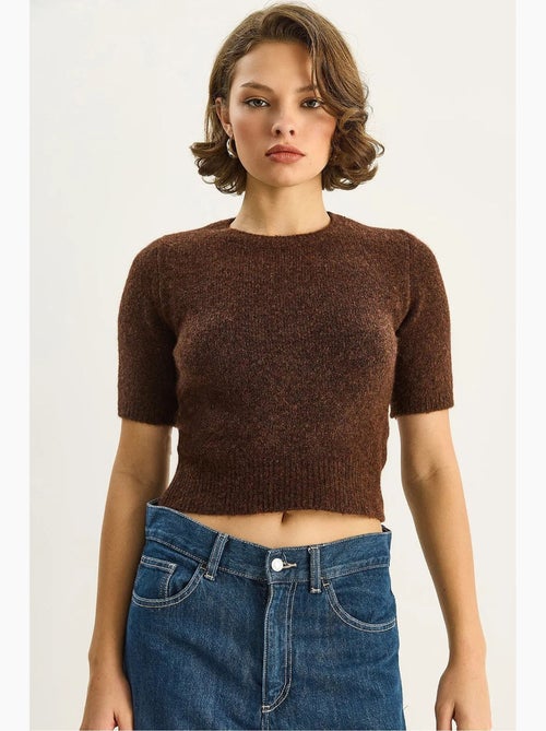 Gebreide cropped trui met ronde hals en korte mouwen lucci - Kiabi