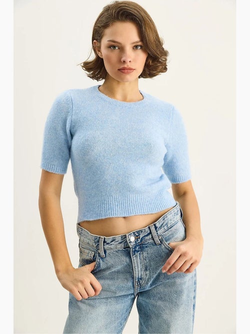 Gebreide cropped trui met ronde hals en korte mouwen lucci - Kiabi