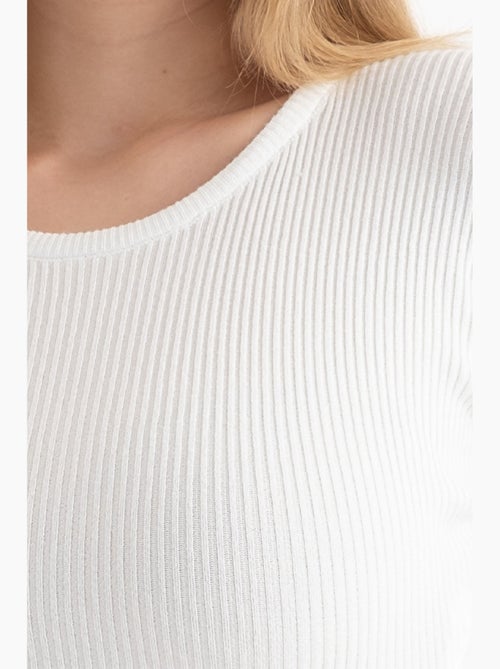 Gebreide geribbelde crop top met ronde hals en lange mouwen hiccup - Kiabi Gebreide geribbelde crop top met ronde hals en lange mouwen hiccup - Kiabi