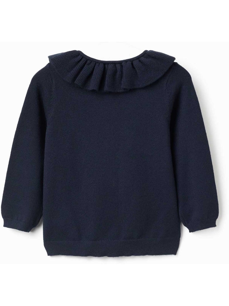 Gebreide jas met kraag met ruches Donkerblauw - Kiabi