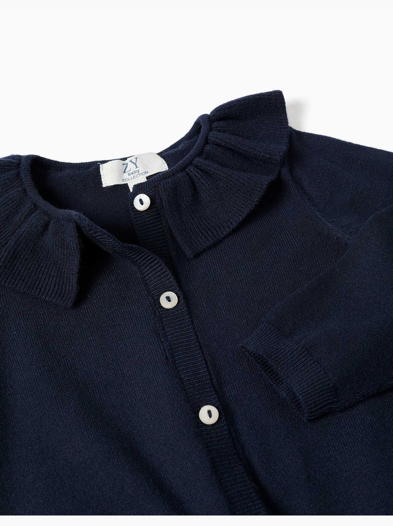 Gebreide jas met kraag met ruches Donkerblauw - Kiabi