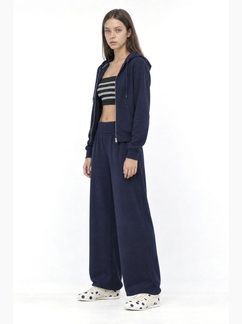 Gebreide jogger met middelhoge taille en wijde pijp busem Marineblauw - Kiabi