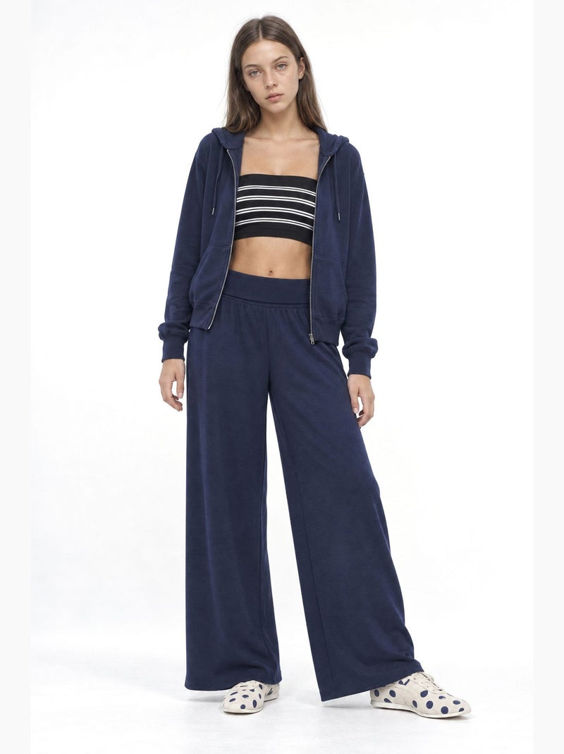 Gebreide jogger met middelhoge taille en wijde pijp busem Marineblauw - Kiabi