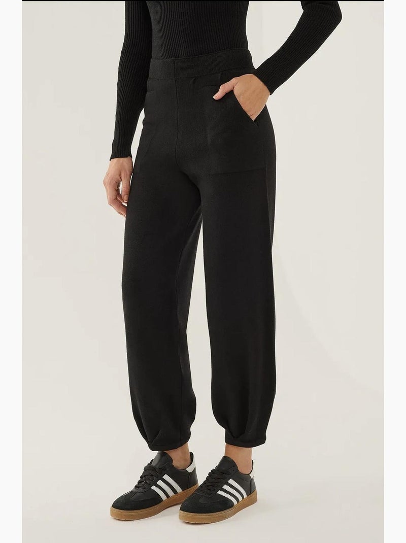 Gebreide joggingbroek met hoge taille hiccup Zwart - Kiabi