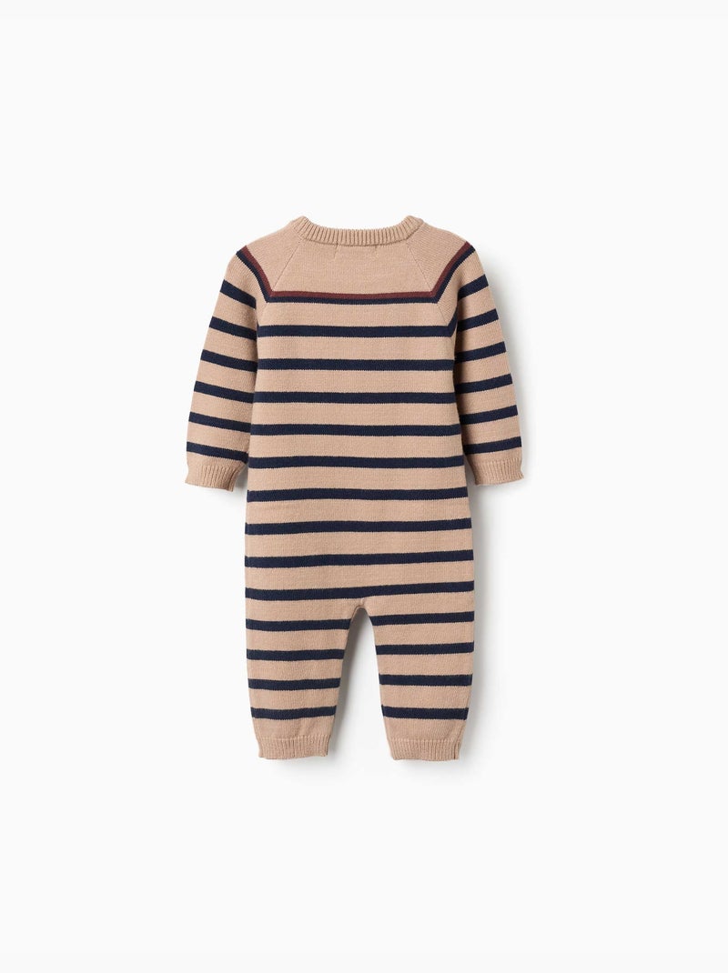 Gebreide jumpsuit met strepen Lichtbeige - Kiabi