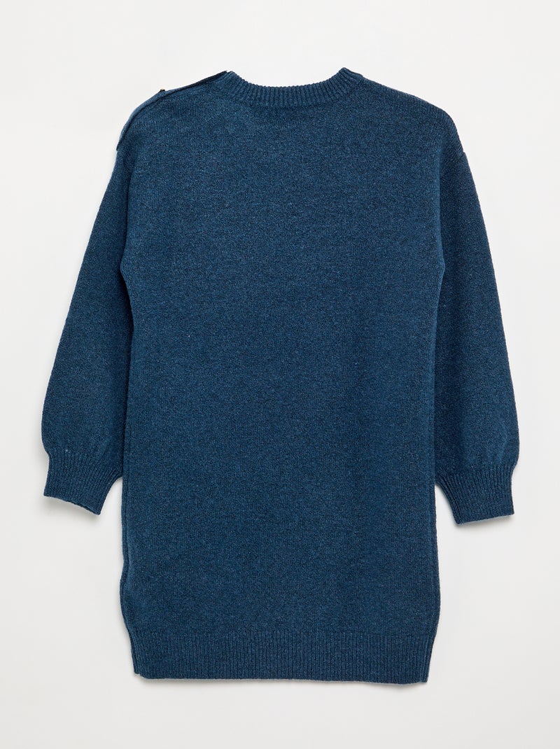 Gebreide jurk met lange mouwen en knoopkraag Blauw - Kiabi