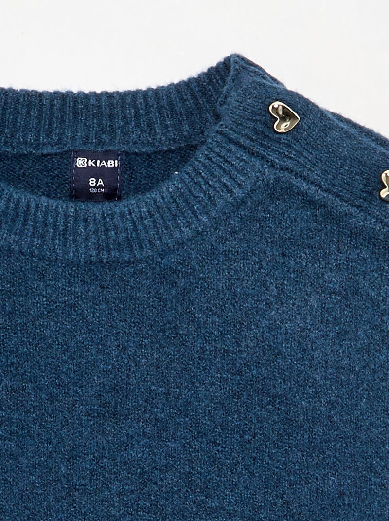 Gebreide jurk met lange mouwen en knoopkraag Blauw - Kiabi