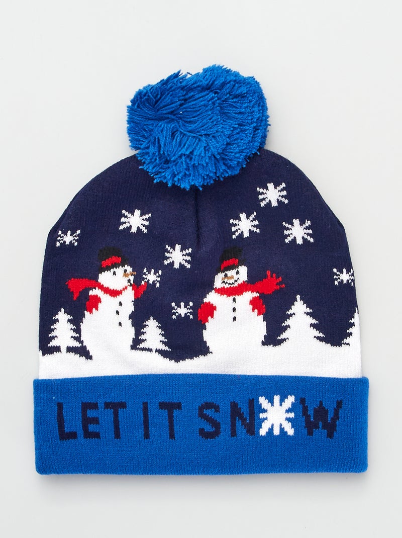 Gebreide kerstmuts blauw - Kiabi
