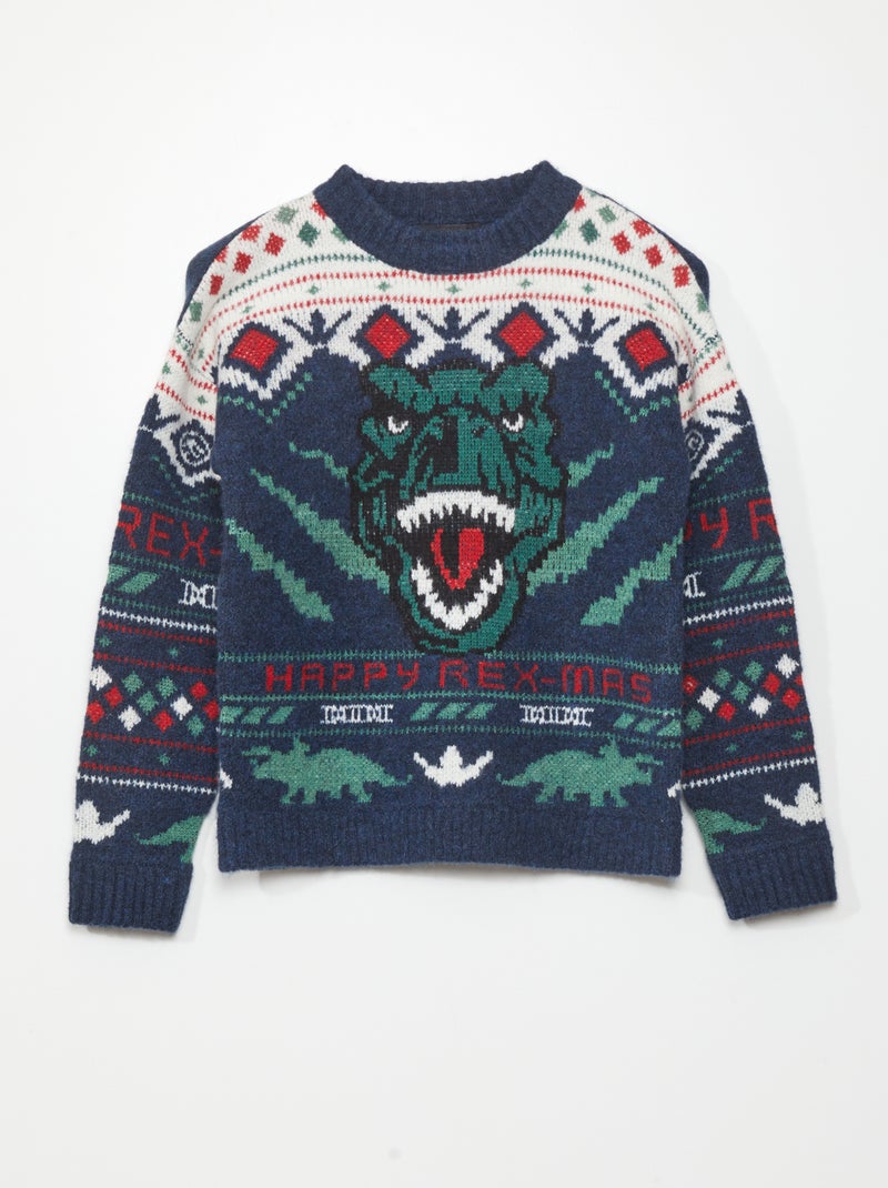 Gebreide kersttrui 'Jurassic Park' BLAUW - Kiabi